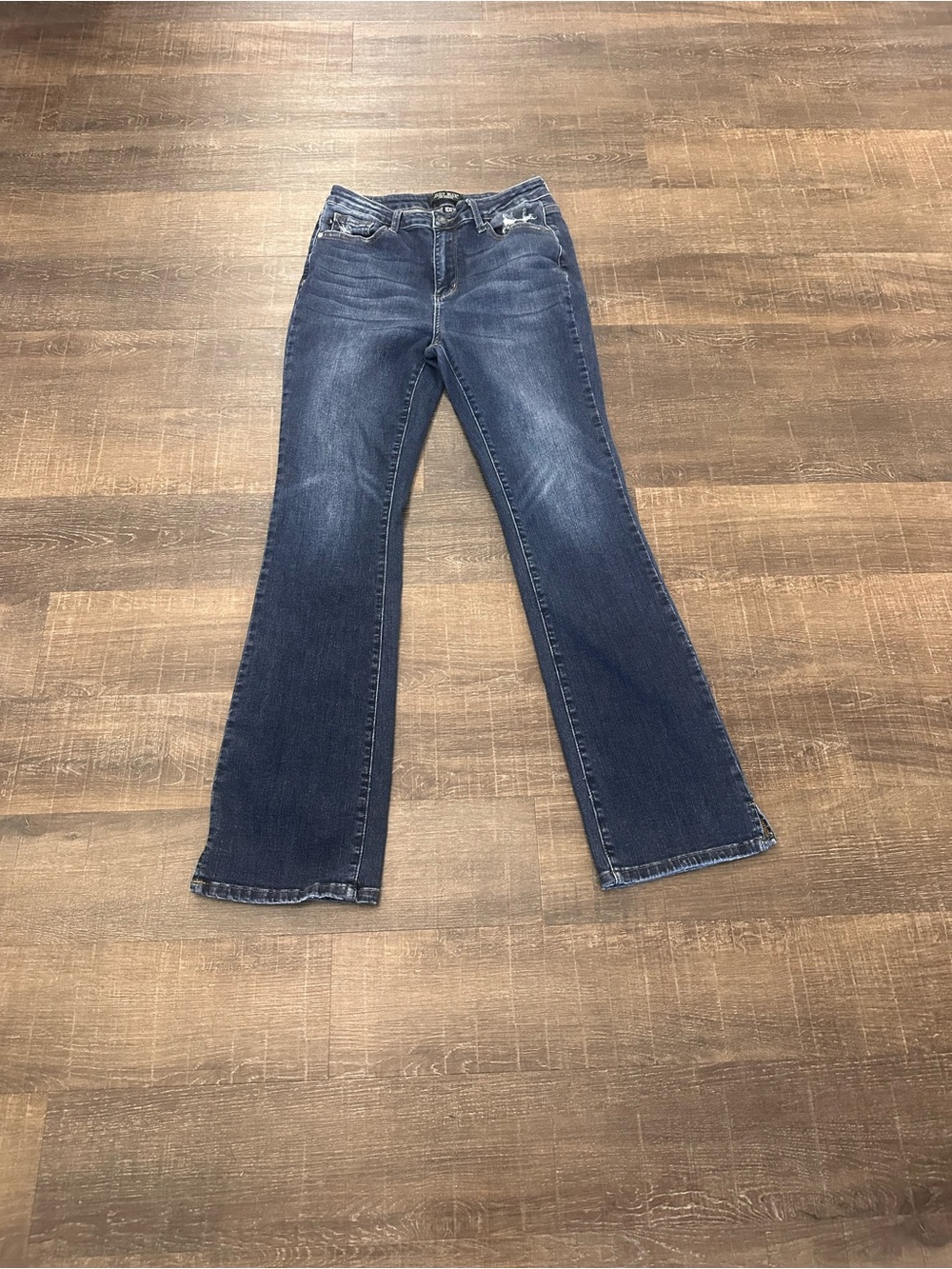 Judy Blue Jeans Daisy Dark Denim Slit Hem Slim Bootcut Size 11/30